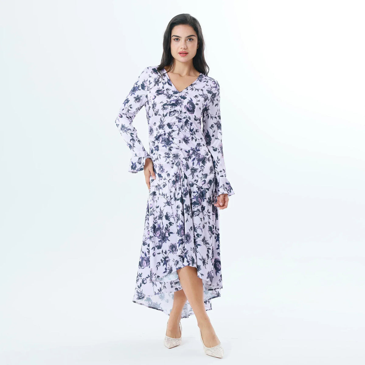Purple Floral Fashion Dress For Women Image