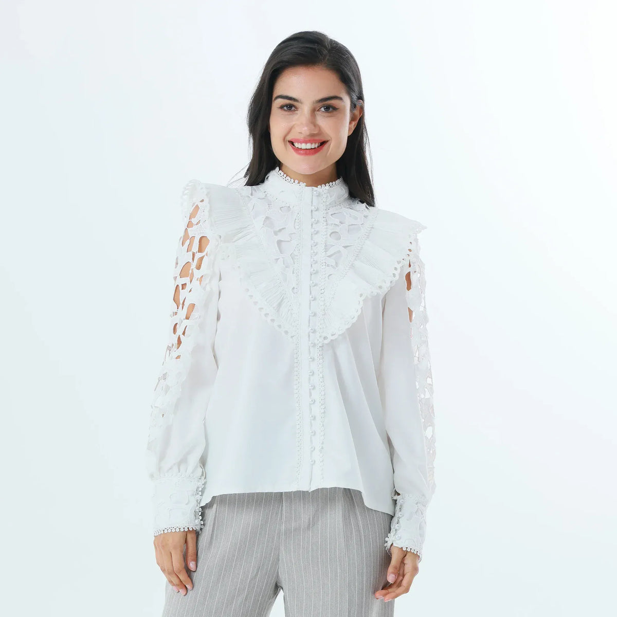 White Laced Fashion Shirt For Women Image