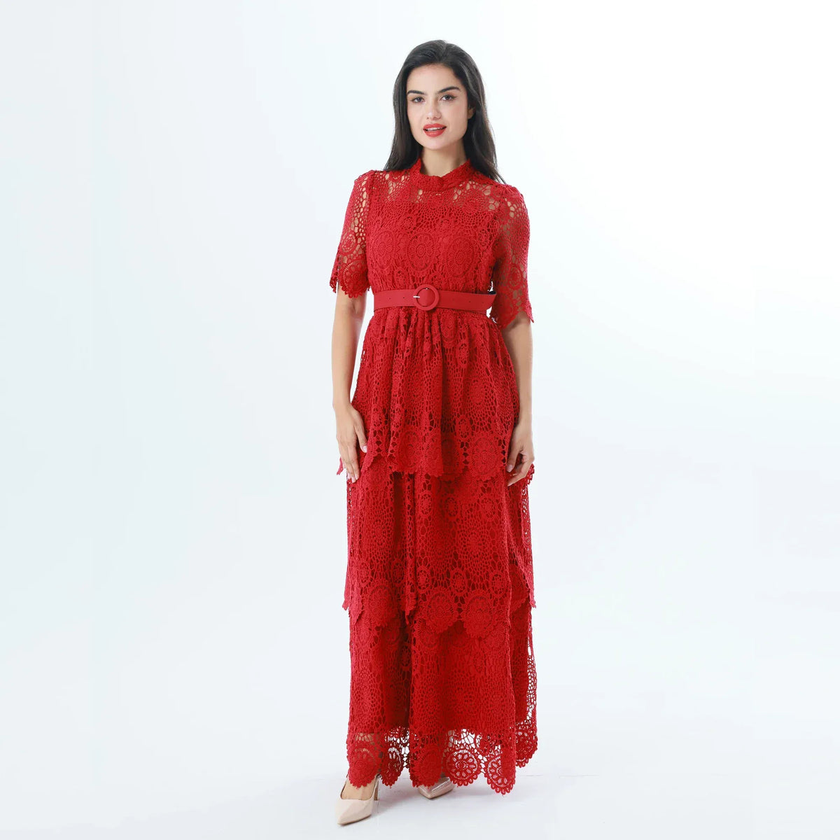 Maroon Laced Fashion Dress For Women Image