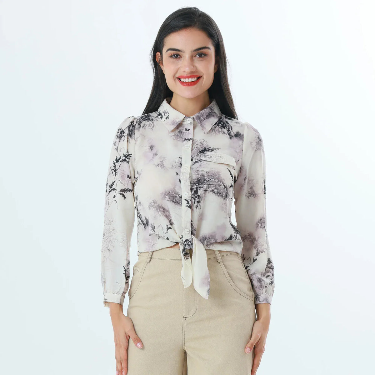 Grey Printed Fashion Shirt For Women Image