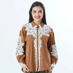 Brown Laced Fashion Shirt For Women Image