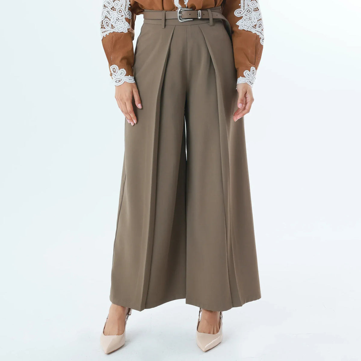Coffee Plain Fashion Pants For Women Image