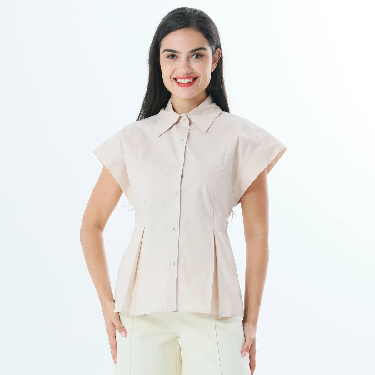 Beige Plain Fashion Shirt For Women Image