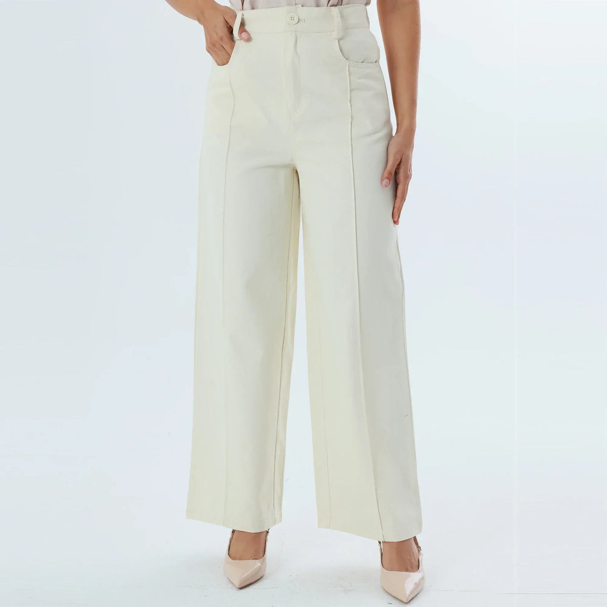 Light Beige Plain Fashion Pants For Women Image