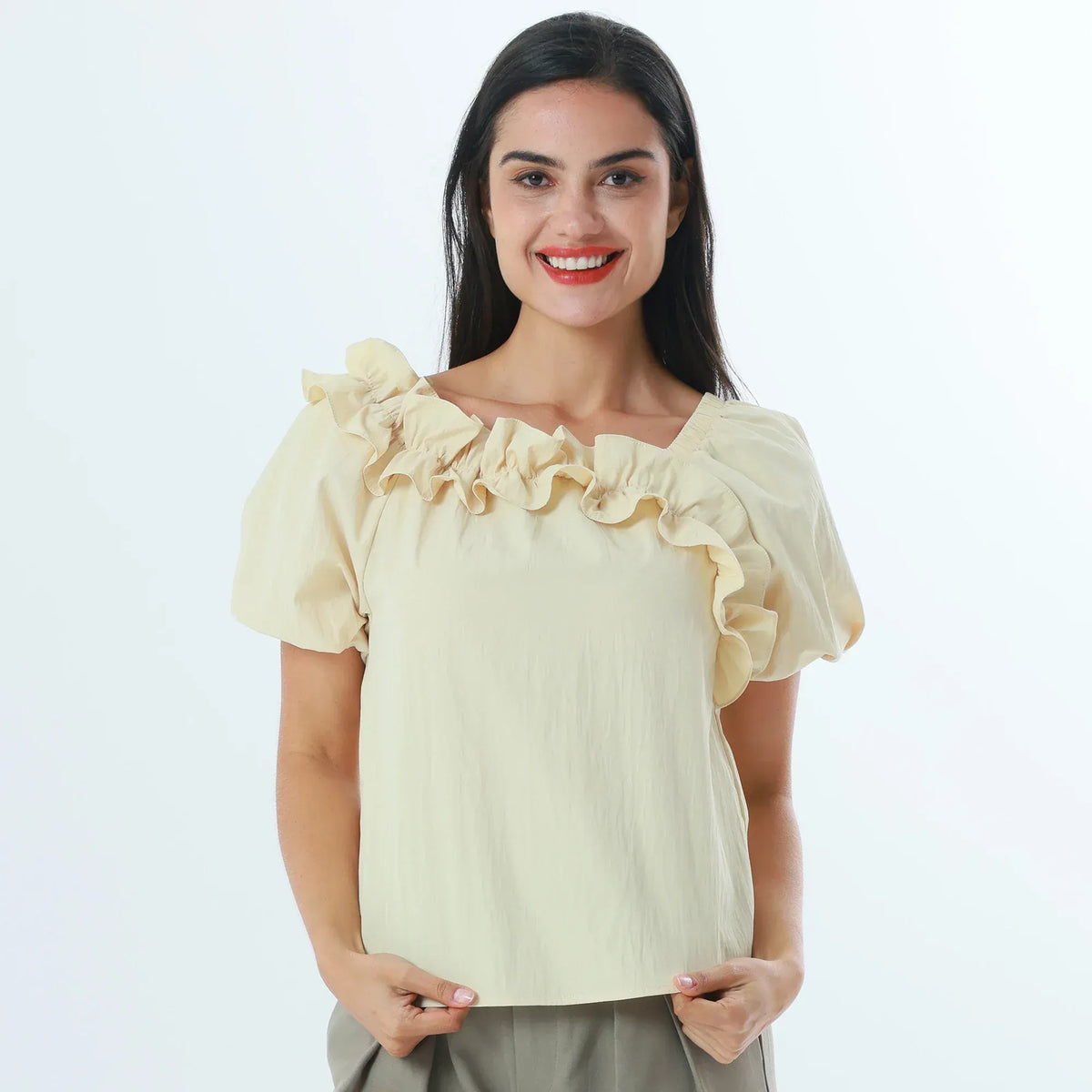 Light Yellow Plain Fashion Blouse For Women Image