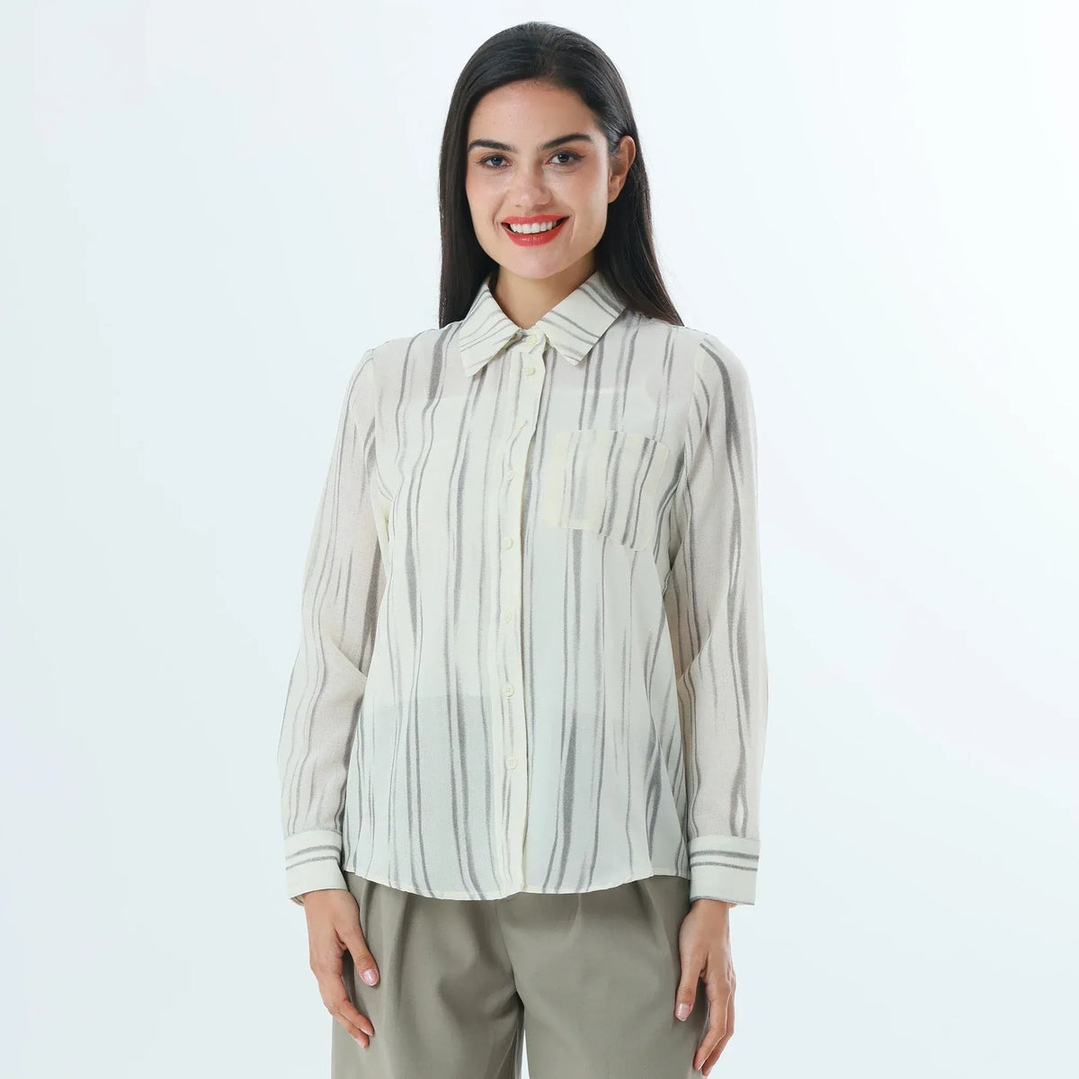 Beige Striped Fashion Shirt For Women Image