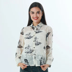 Beige Floral Fashion Shirt For Women Image