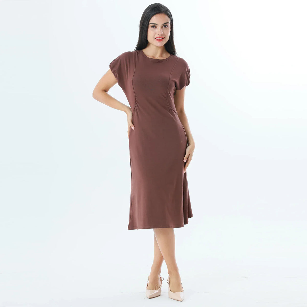 Brown Plain Fashion Dress For Women Image