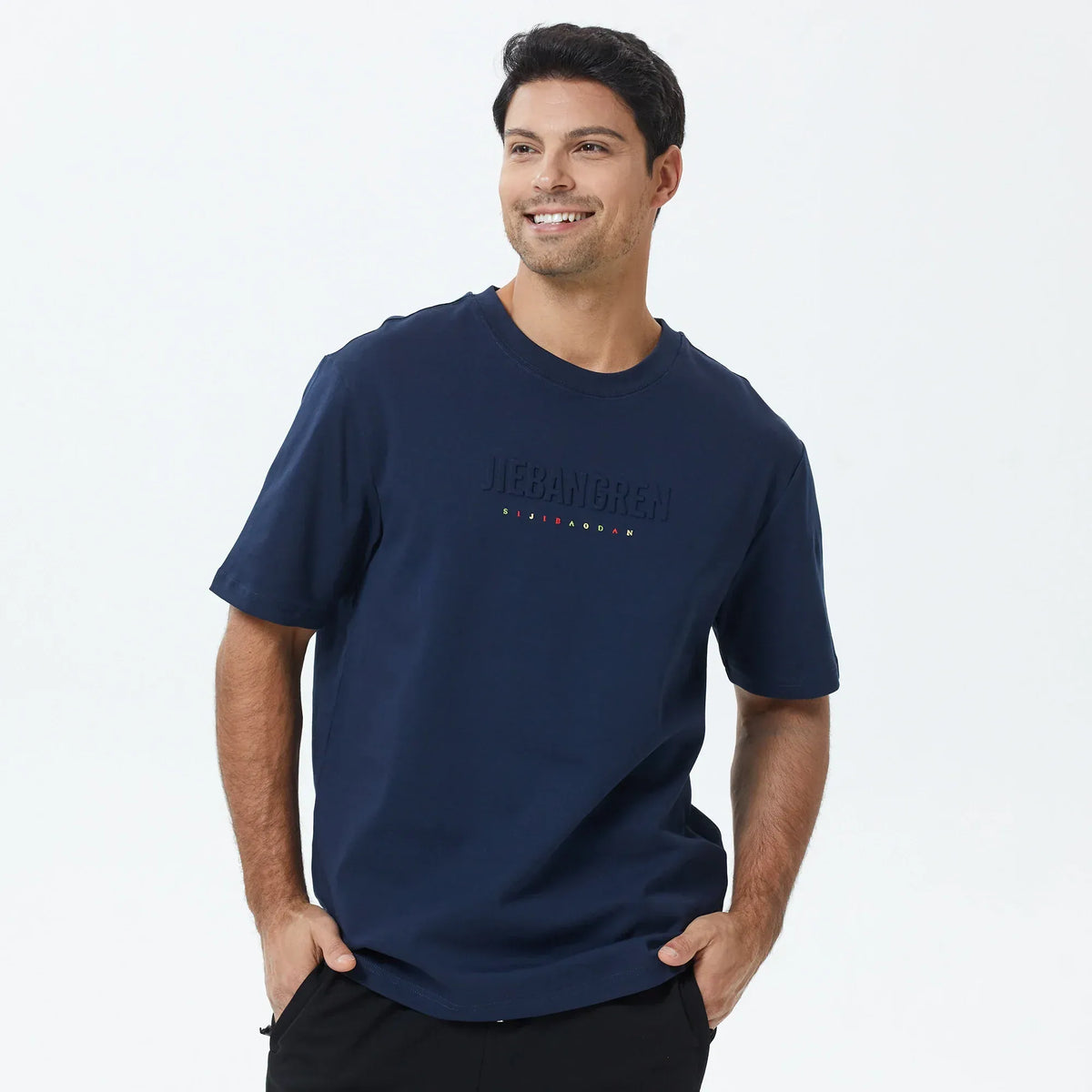 Navy Printed T.Shirt for Men Image