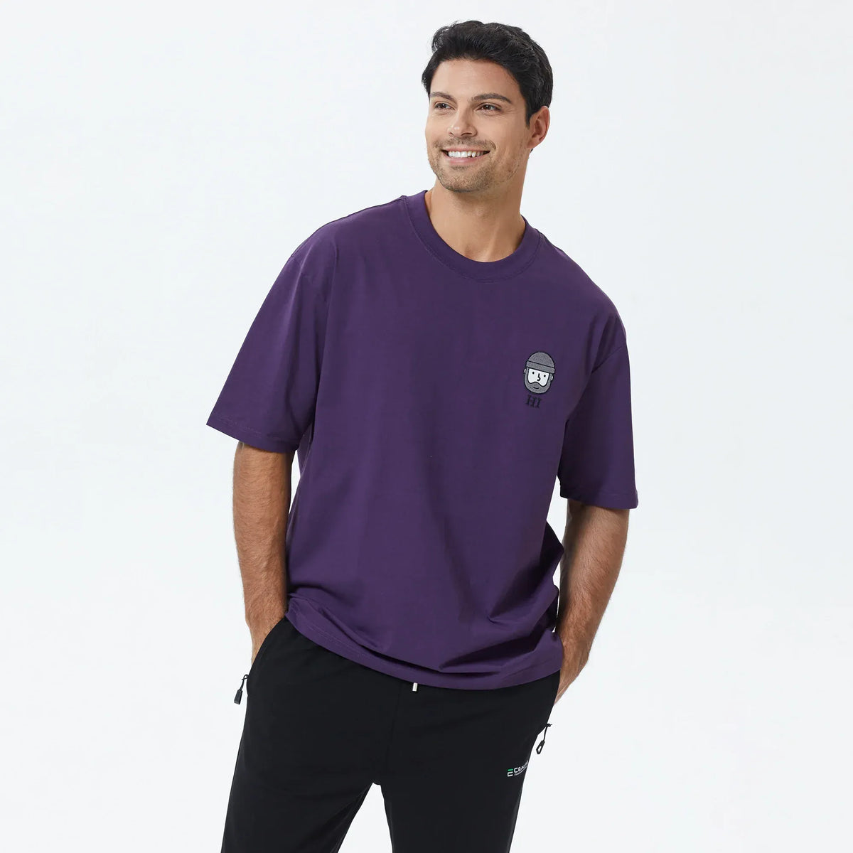 Dark Purple Printed T.Shirt for Men Image