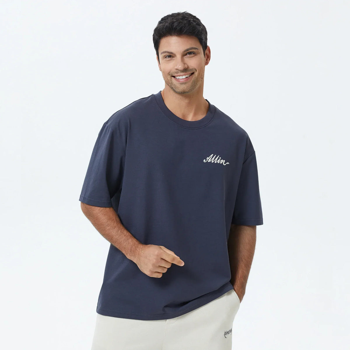 Dark Grey-Blue Printed T.Shirt for Men Image