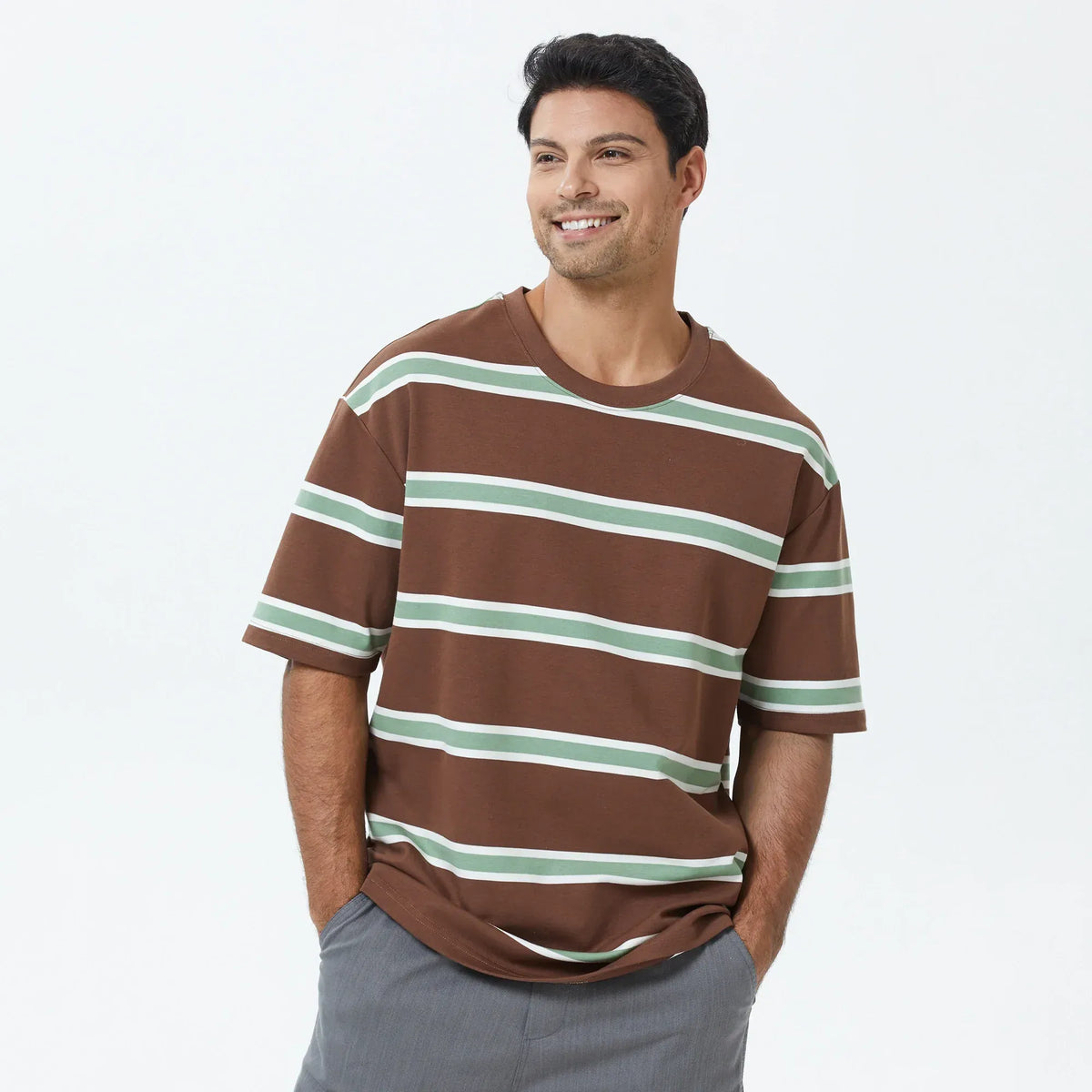 Brown Striped T.Shirt for Men Image