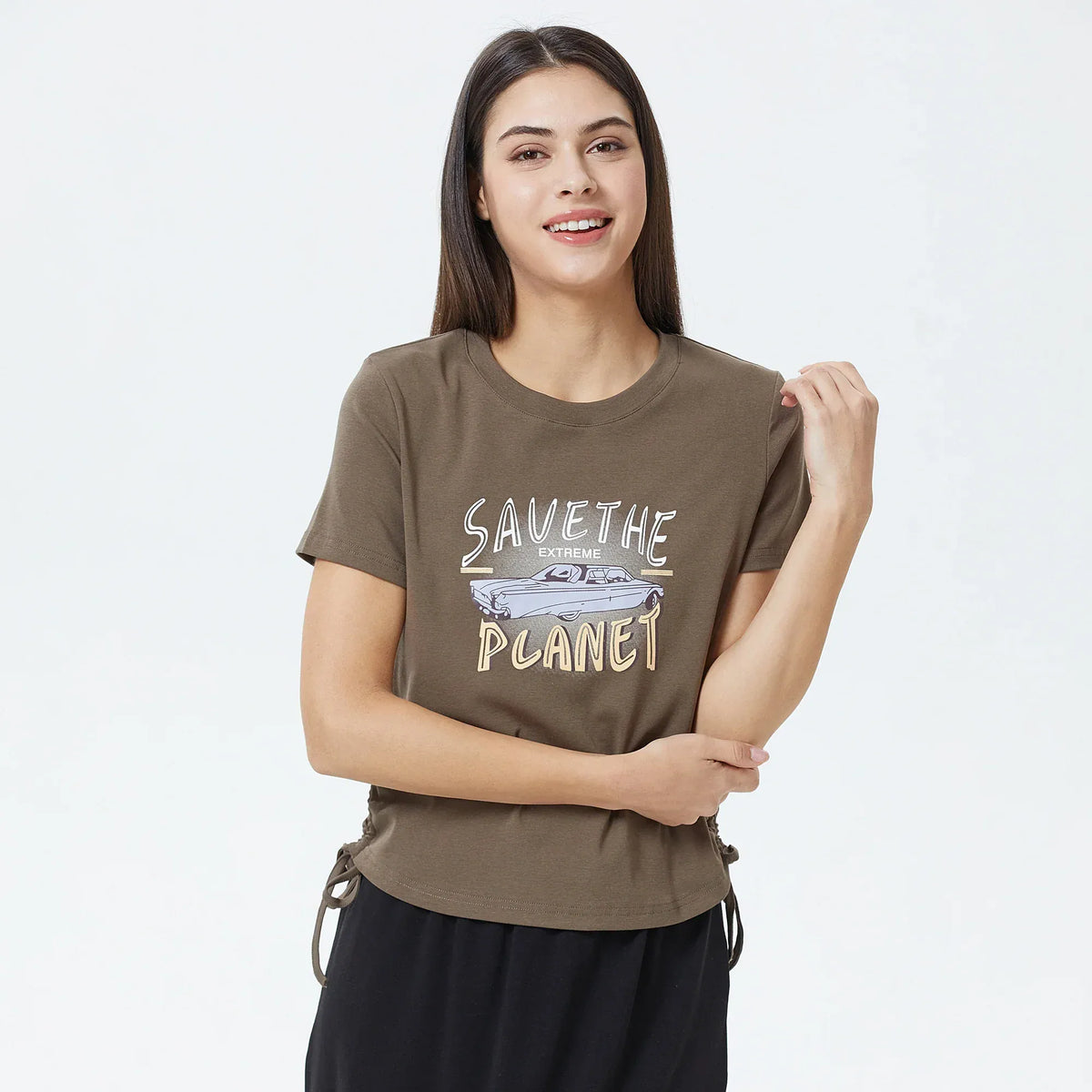 Brown Printed T.Shirt for Women Image