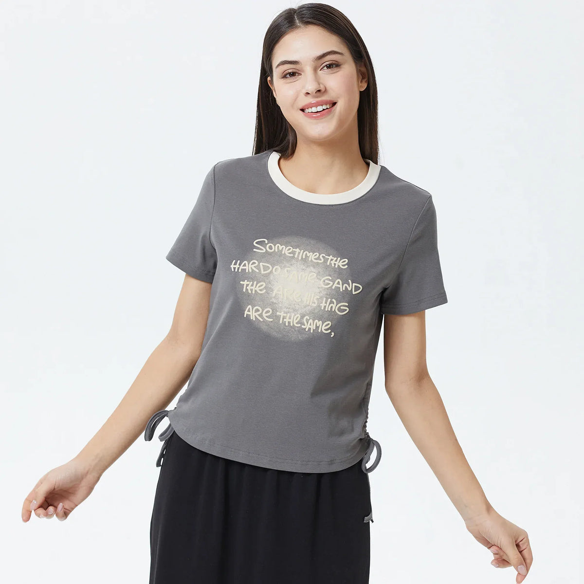 Dark Grey Printed T.Shirt for Women Image