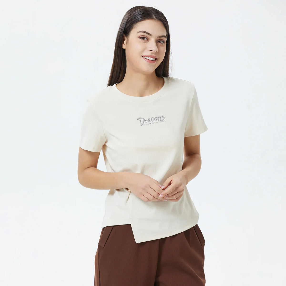 Khaki Embroidery T.Shirt for Women Image