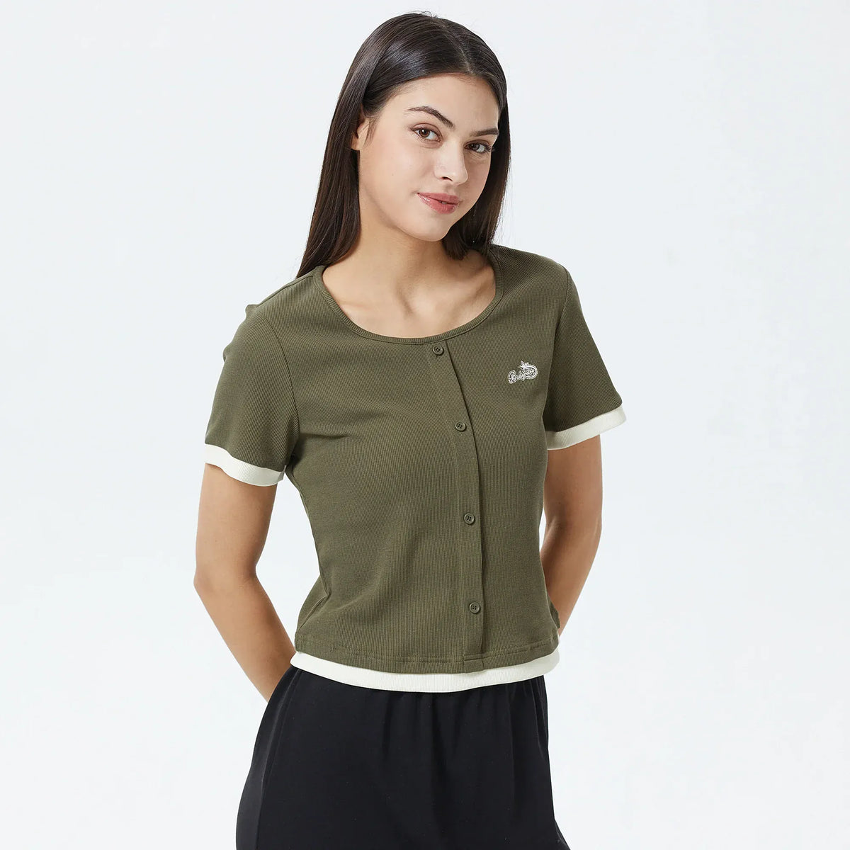 Army Green Printed T.Shirt for Women Image