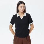Black Color-Blocked Polo Shirt for Women Image
