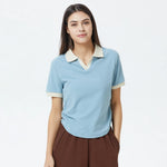 Blue Color-Blocked Polo Shirt for Women Image