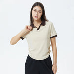 Khaki Color-Blocked Polo Shirt for Women Image