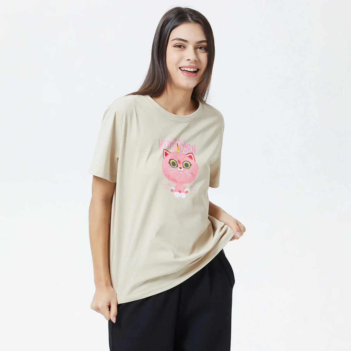 Khaki Printed T.Shirt for Women Image