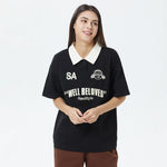 Black Printed Polo Shirt for Women Image