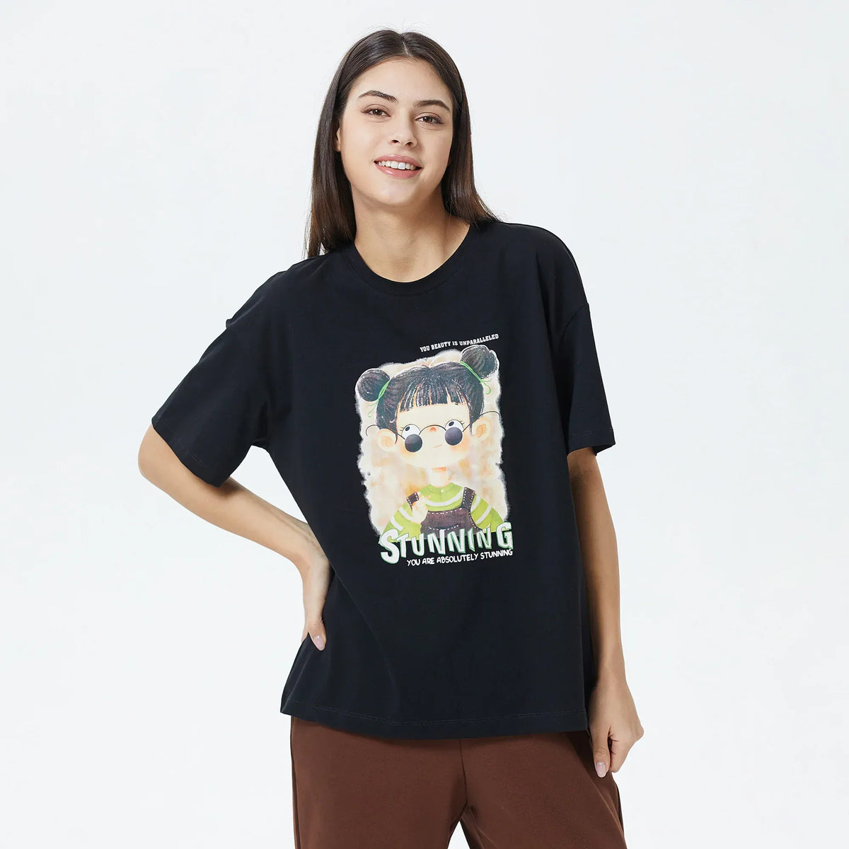 Black Printed T.Shirt for Women Image