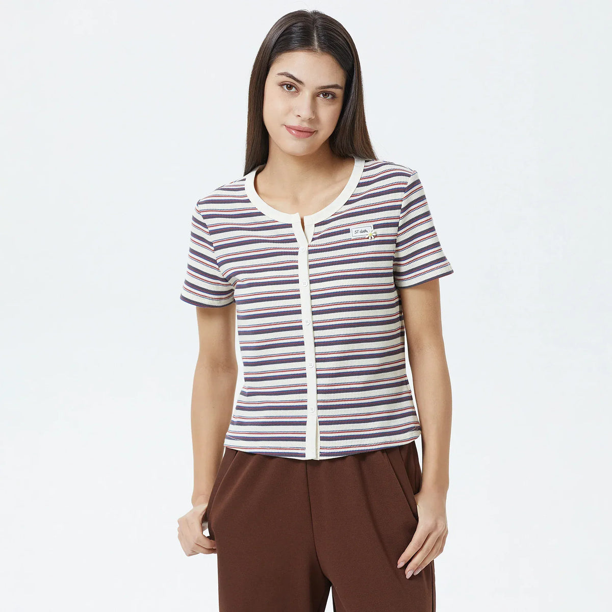 Off White Striped T.Shirt for Women Image