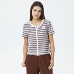 Off White Striped T.Shirt for Women Image