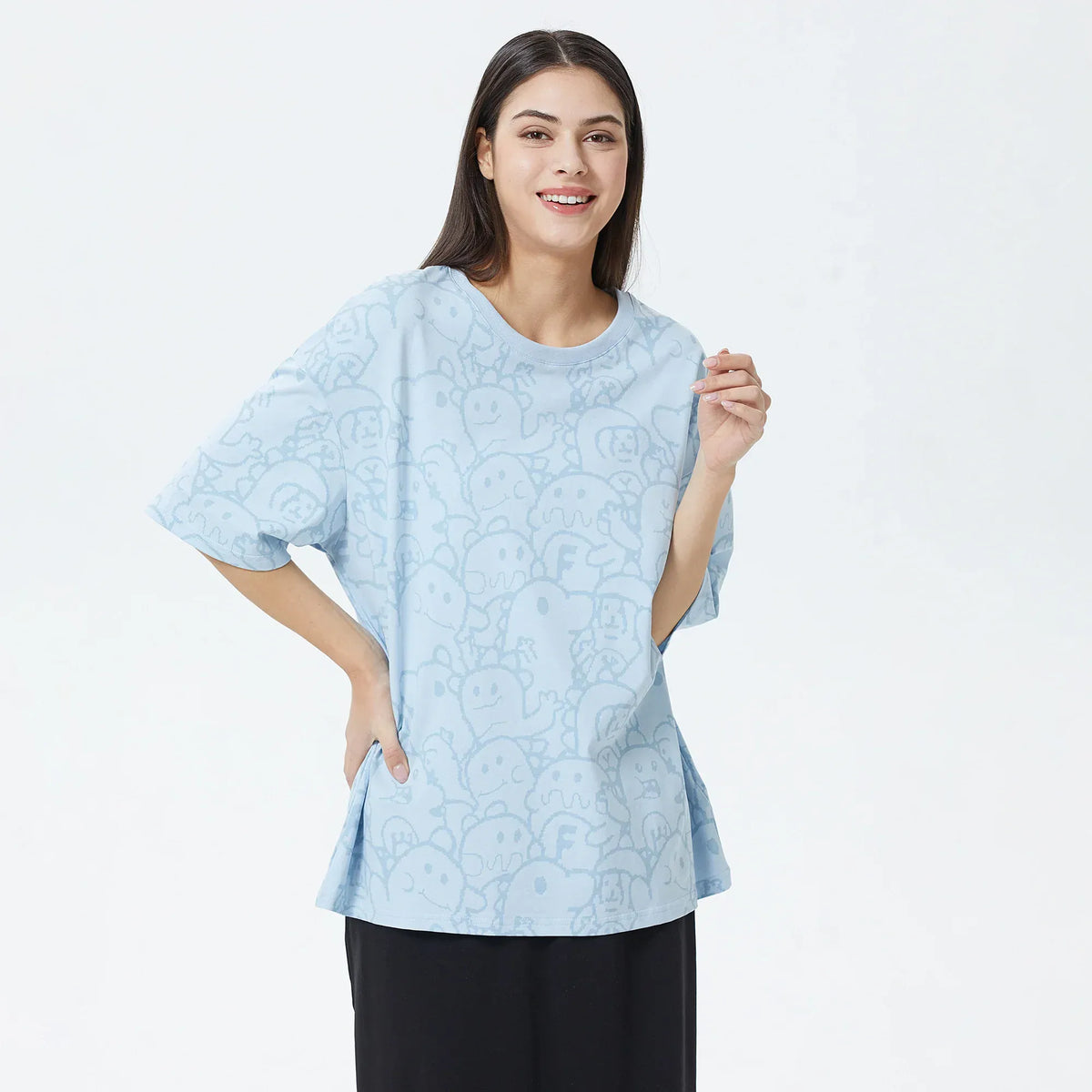 Light Blue Printed T.Shirt for Women Image