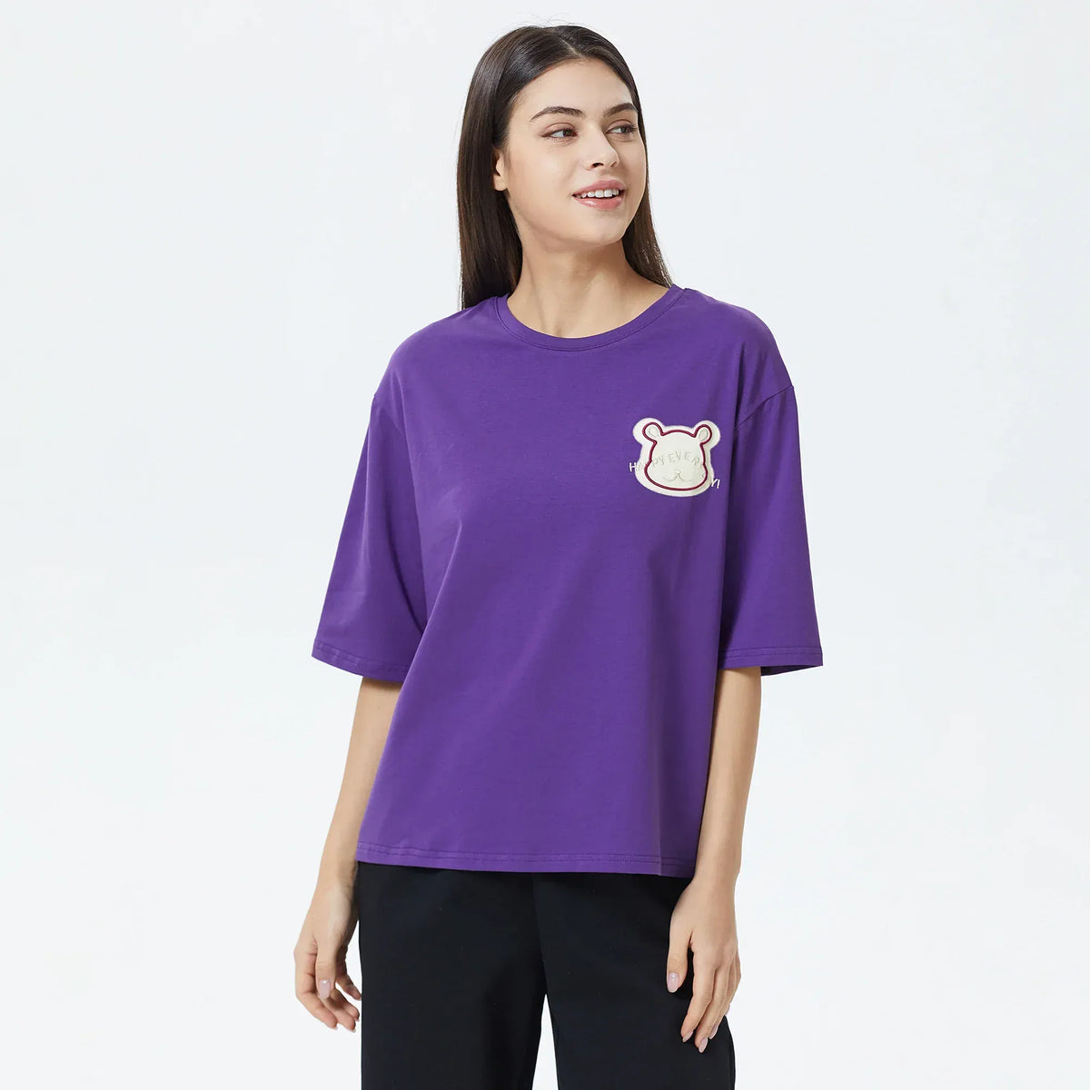 Purple Embroidery Printed T.Shirt for Women Image