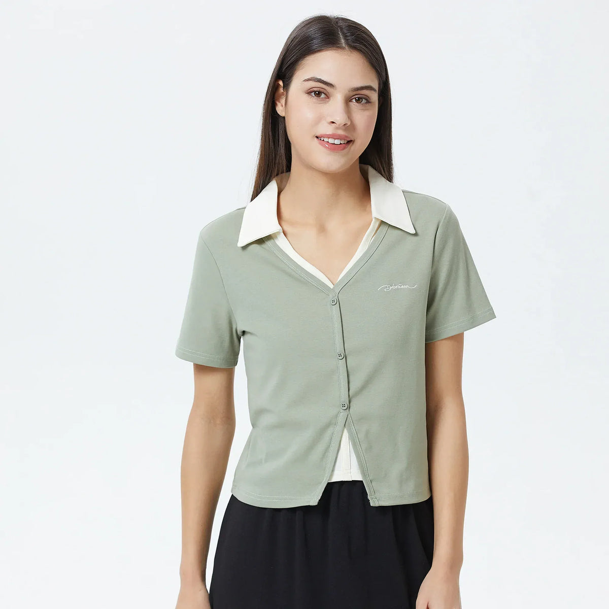 Green Embroidery Polo Shirt for Women Image