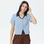 Light Blue Embroidery Polo Shirt for Women Image