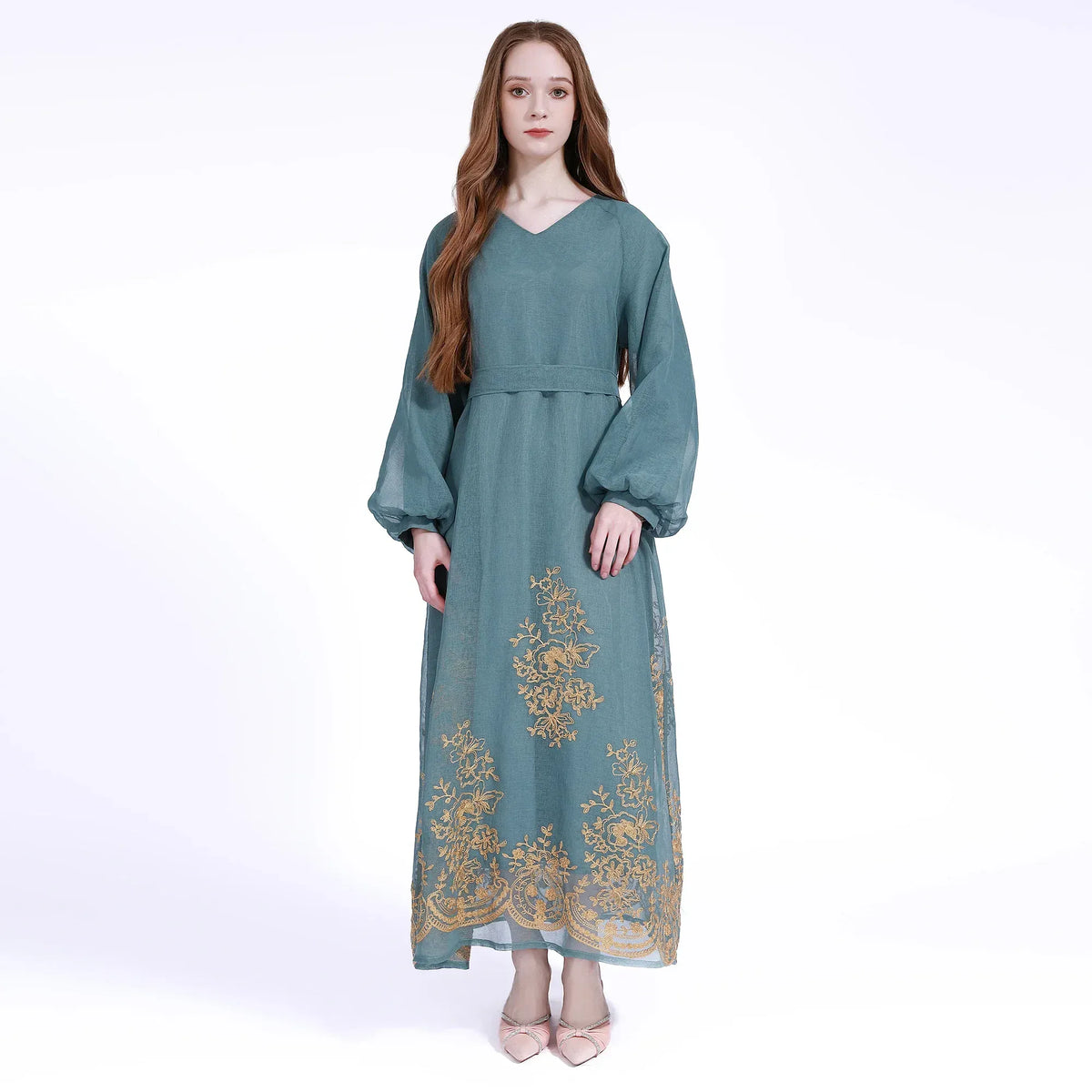Green Embroidery Galabia for Women Image