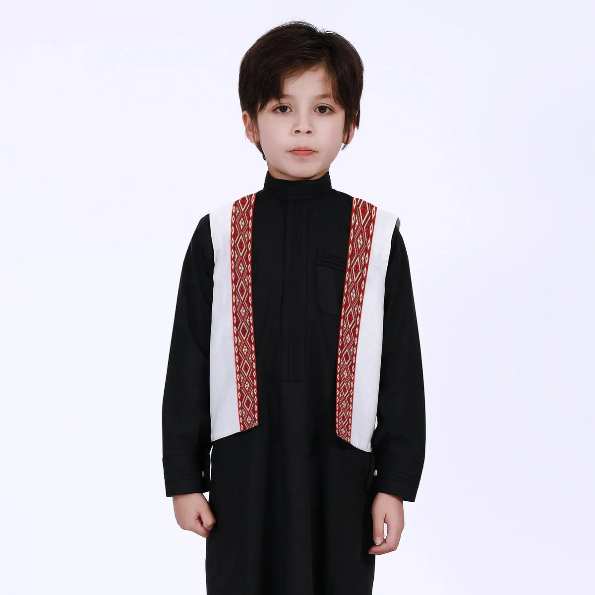 White Embroidery Waistcoat For Boys Image