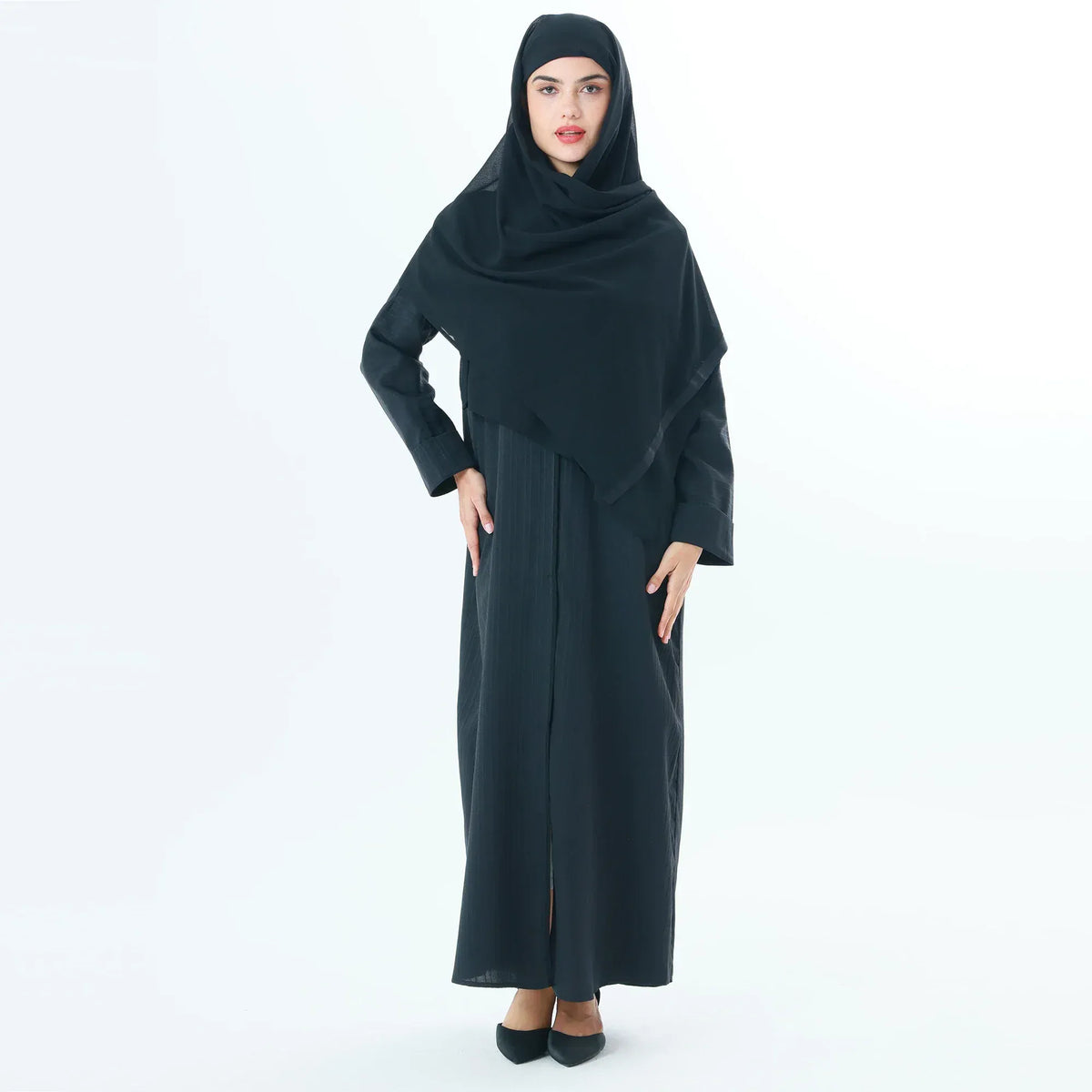 Black Jacquard Arabic Abaya For Women Image