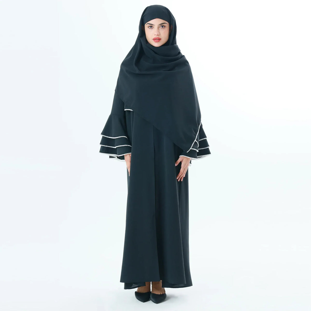Black Beaded Arabic Abaya For Women Image