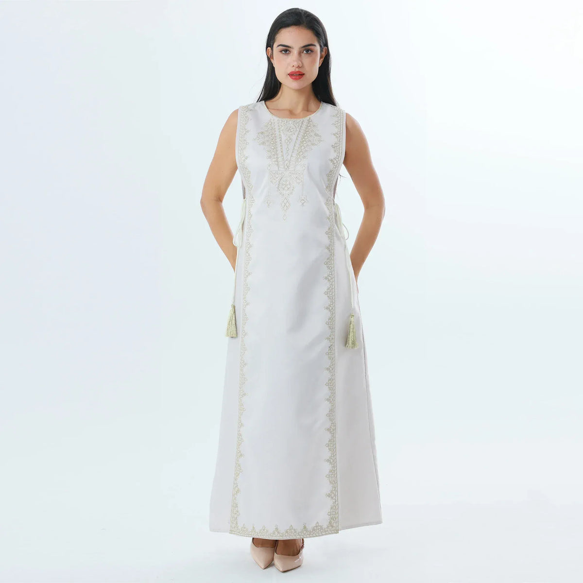 Beige Embroidery Arabic Galabia For Women Image