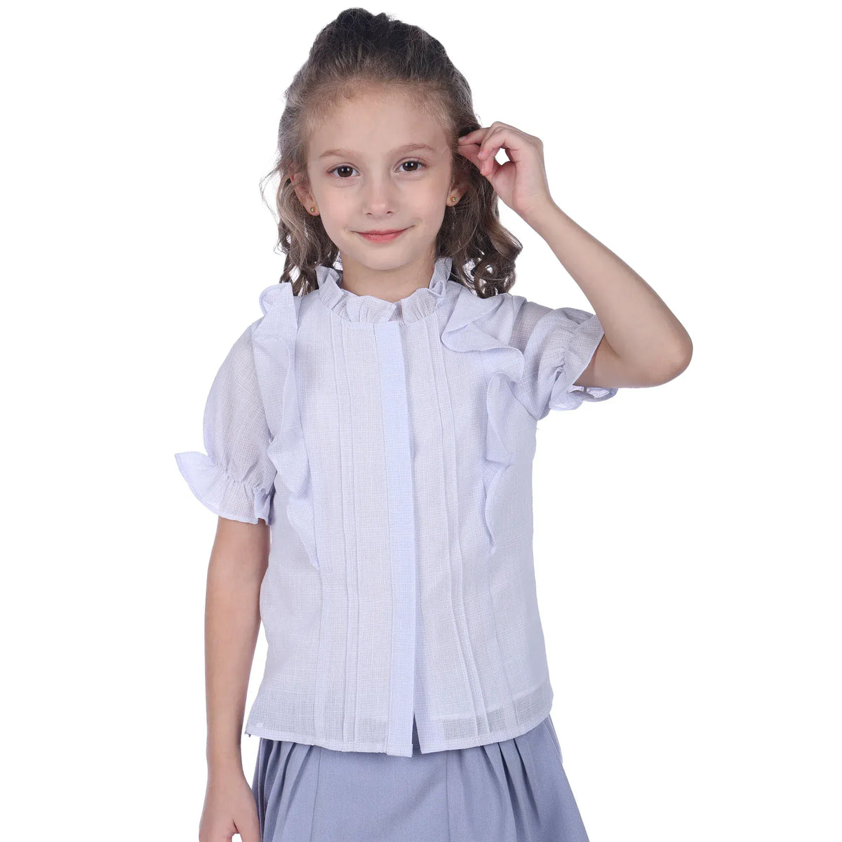 Light Blue Purple Checked Formal Shirt For Girls Image