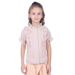 Shrimp Pink Checked Formal Shirt For Girls Image