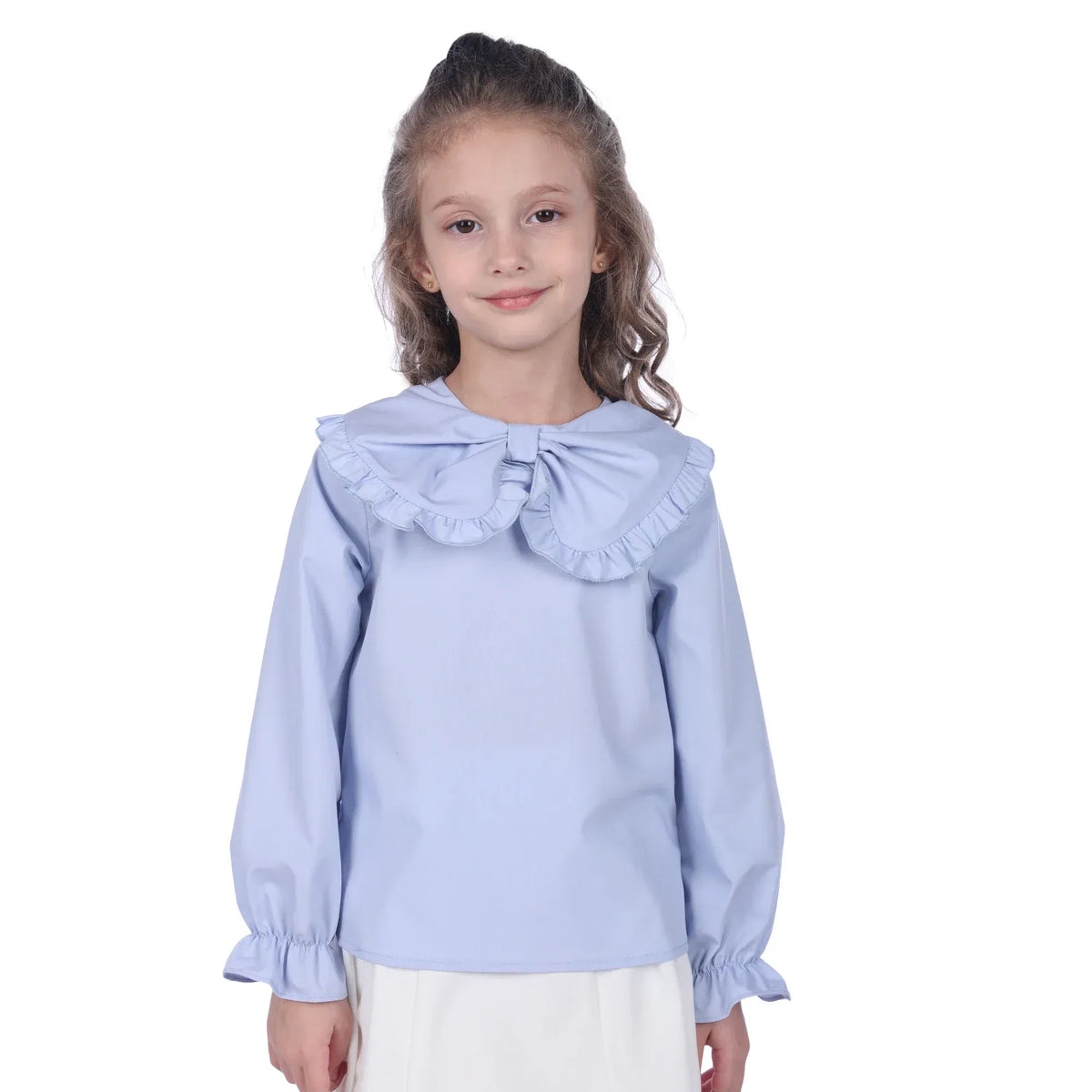 Blue Purple Plain Formal Blouse For Girls Image