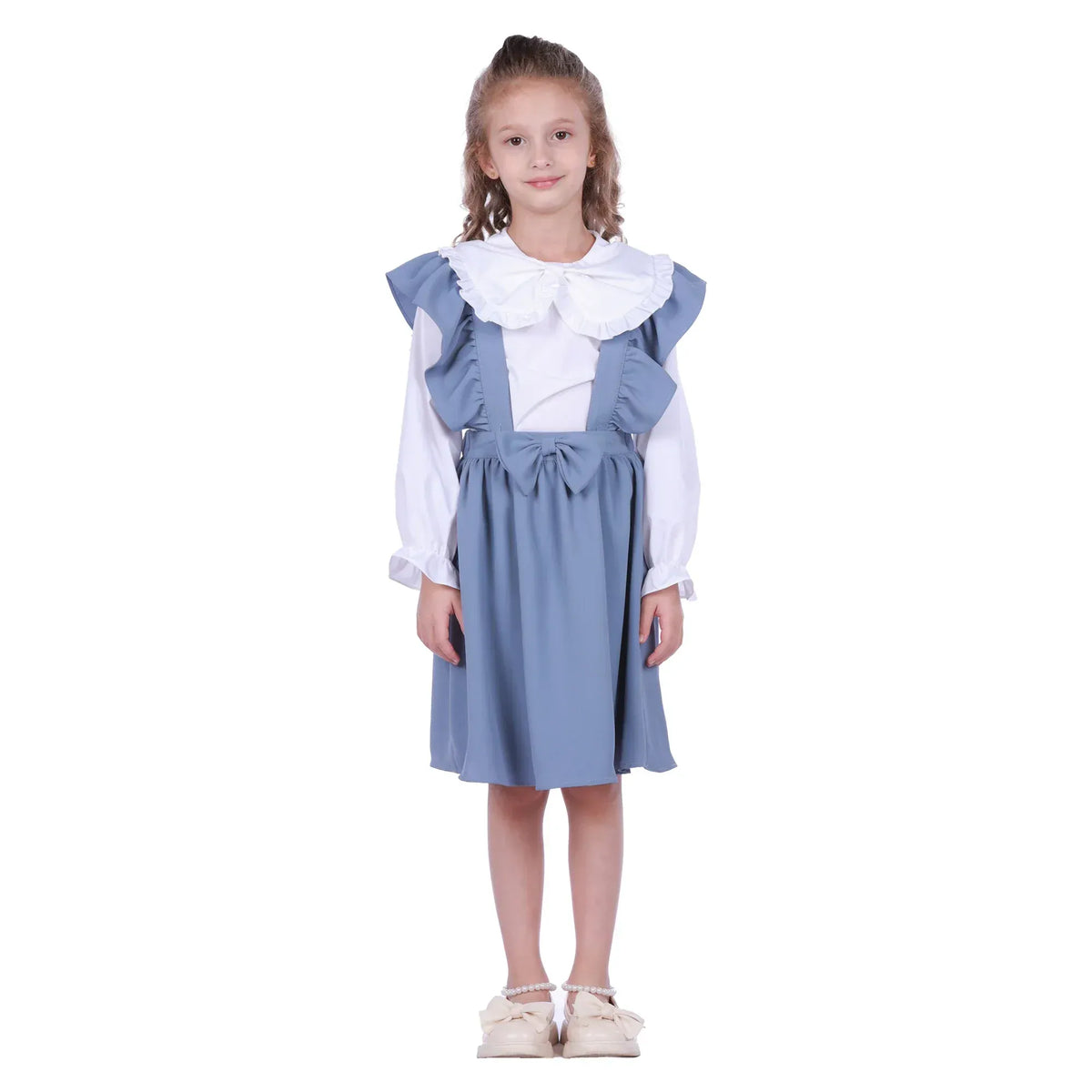 Grey Blue Plain Formal Skirt For Girls Image