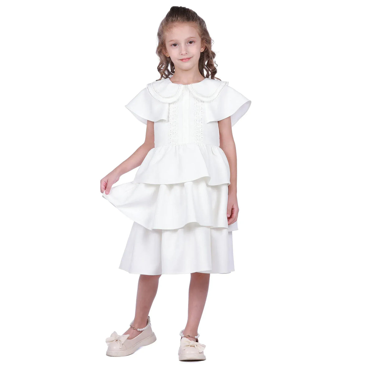 Off White Embroidery Formal Dress For Girls Image