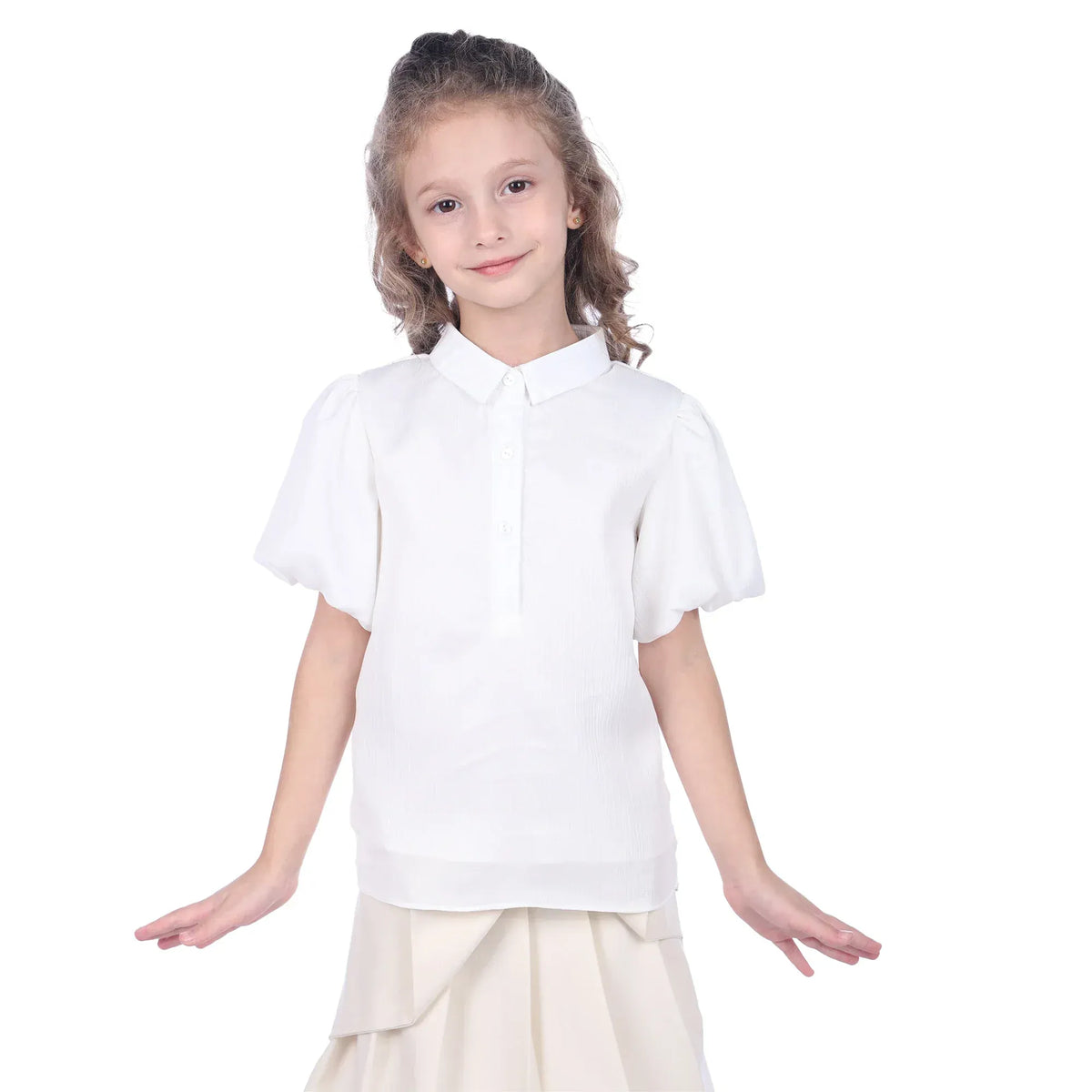 Off White Jacquard Formal Blouse For Girls Image