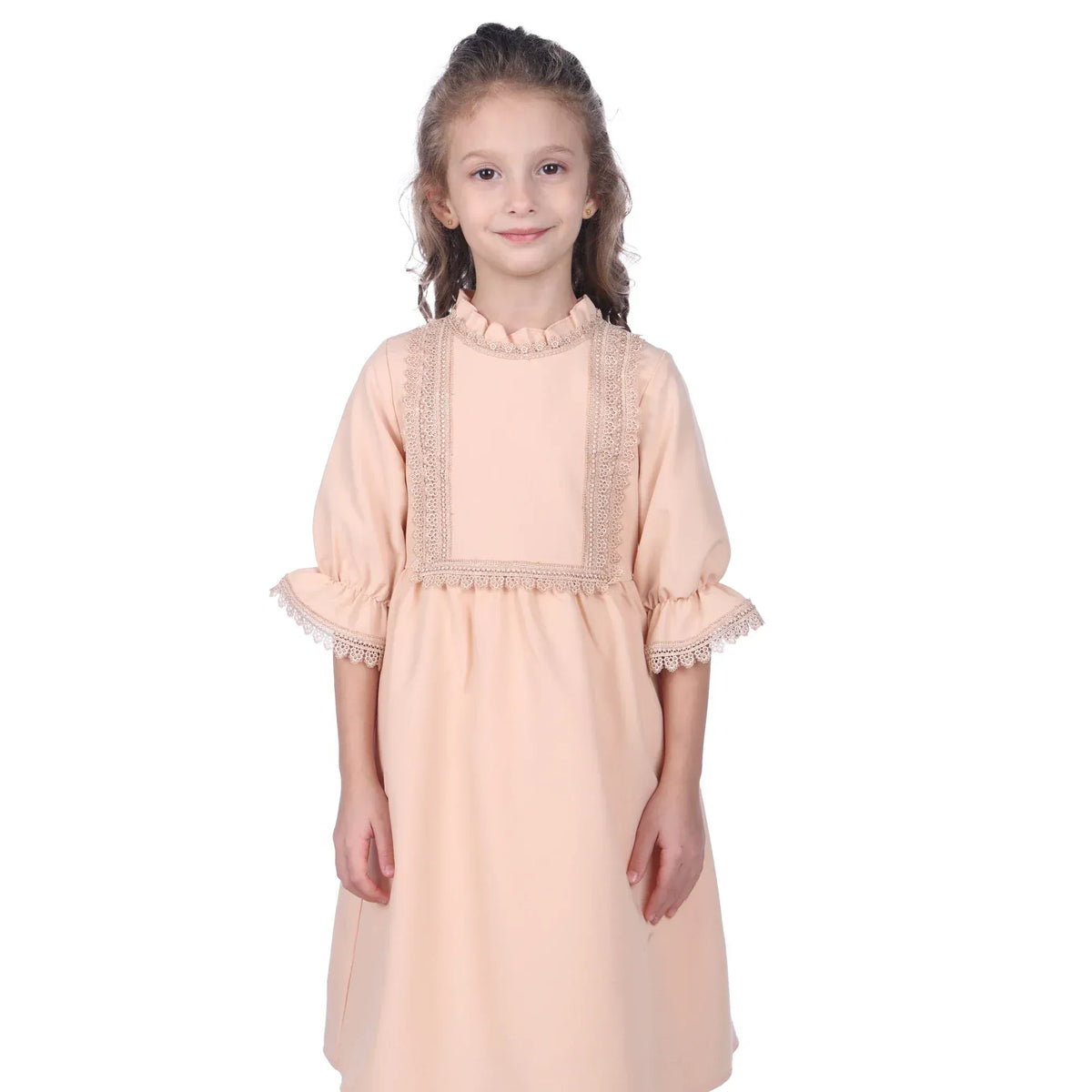 Pink Beige Embroidery Formal Dress For Girls Image
