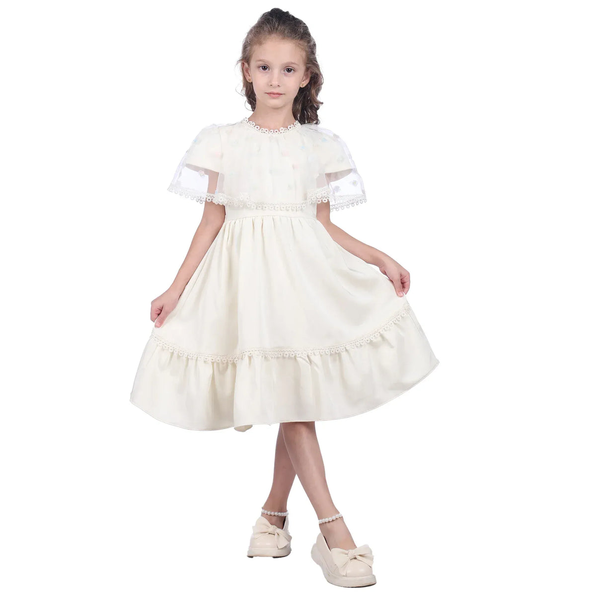 Beige Floral Facny Dress for Girls Image