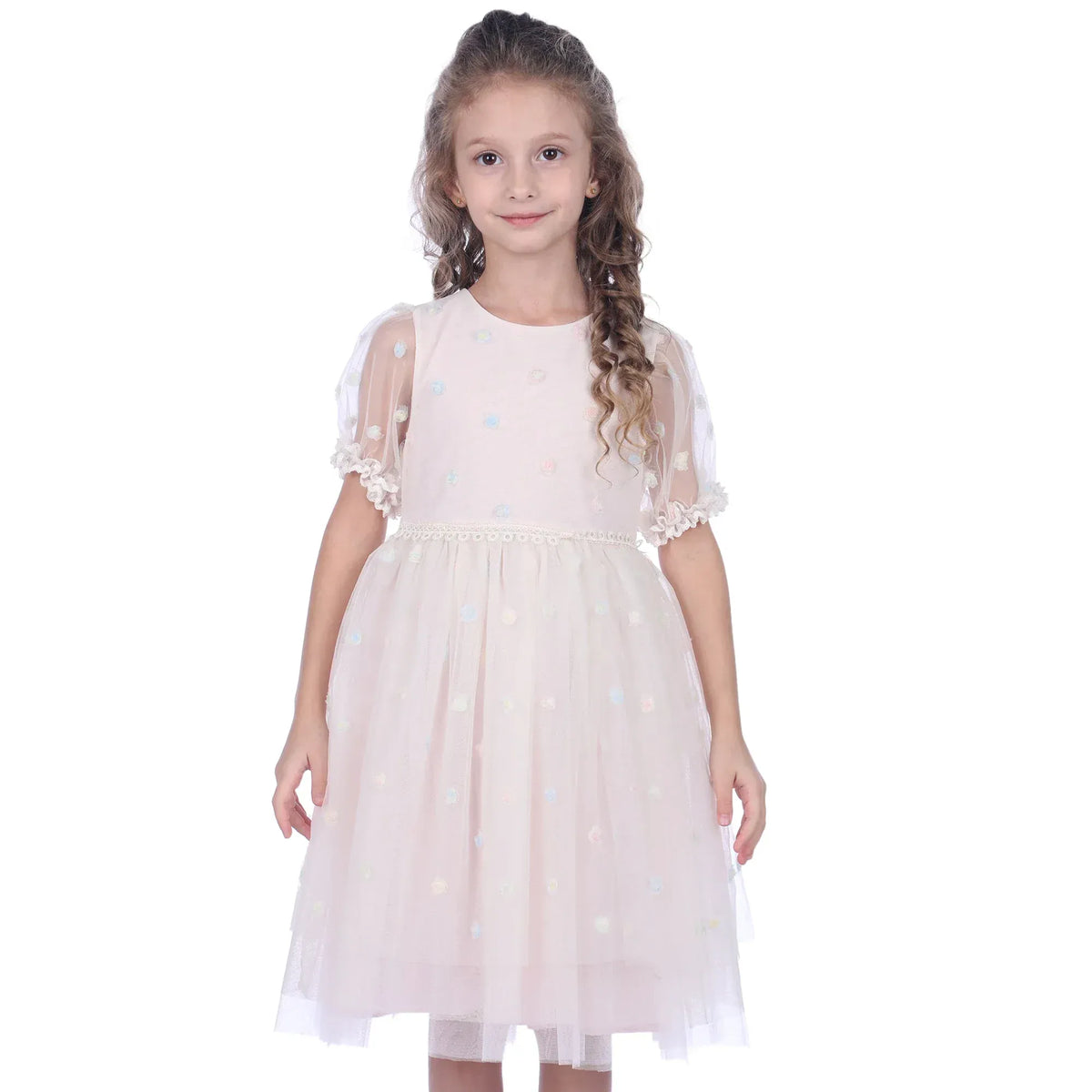 Pink Beige Floral Facny Dress for Girls Image