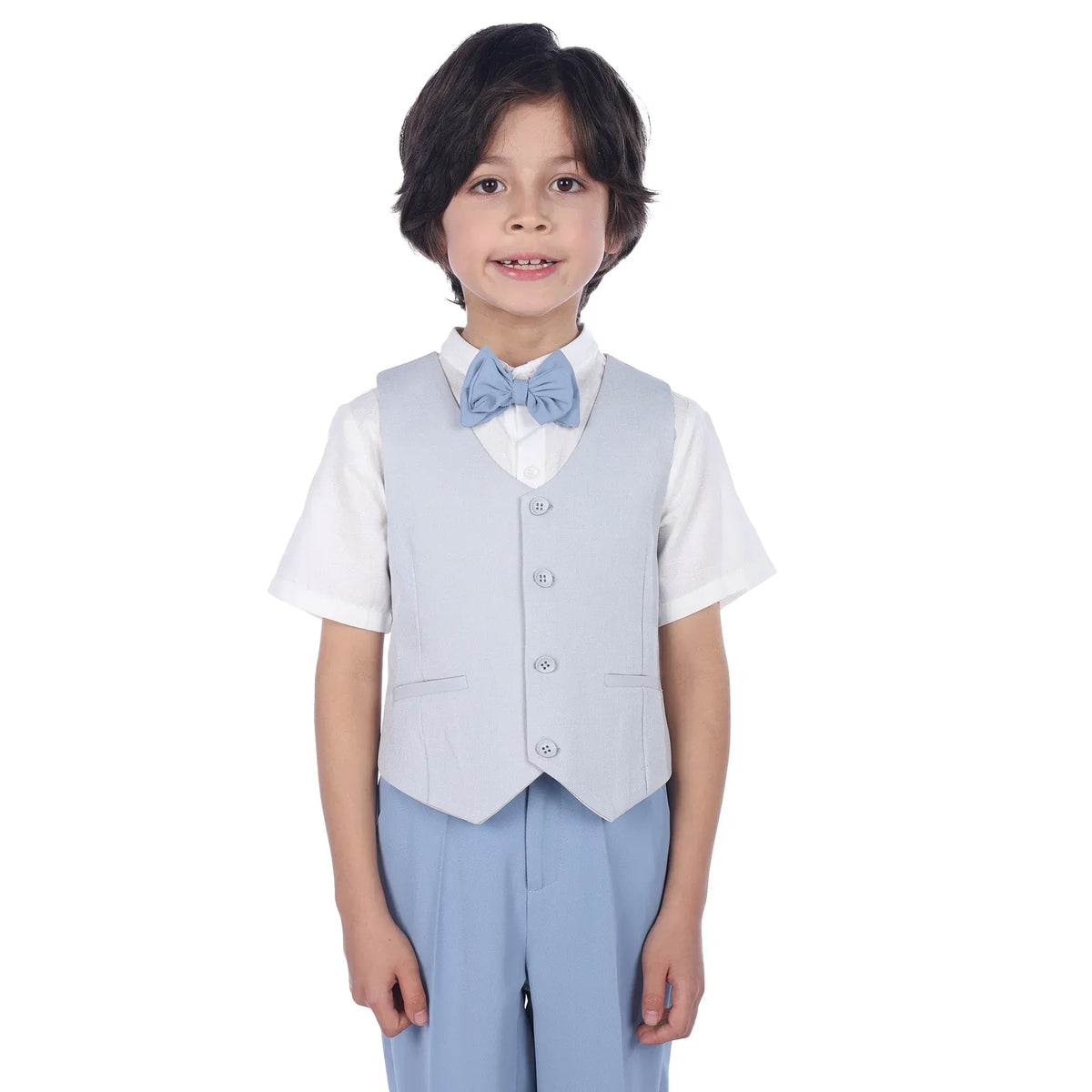Light Grey Plain Formal Waistcoat For Boys Image