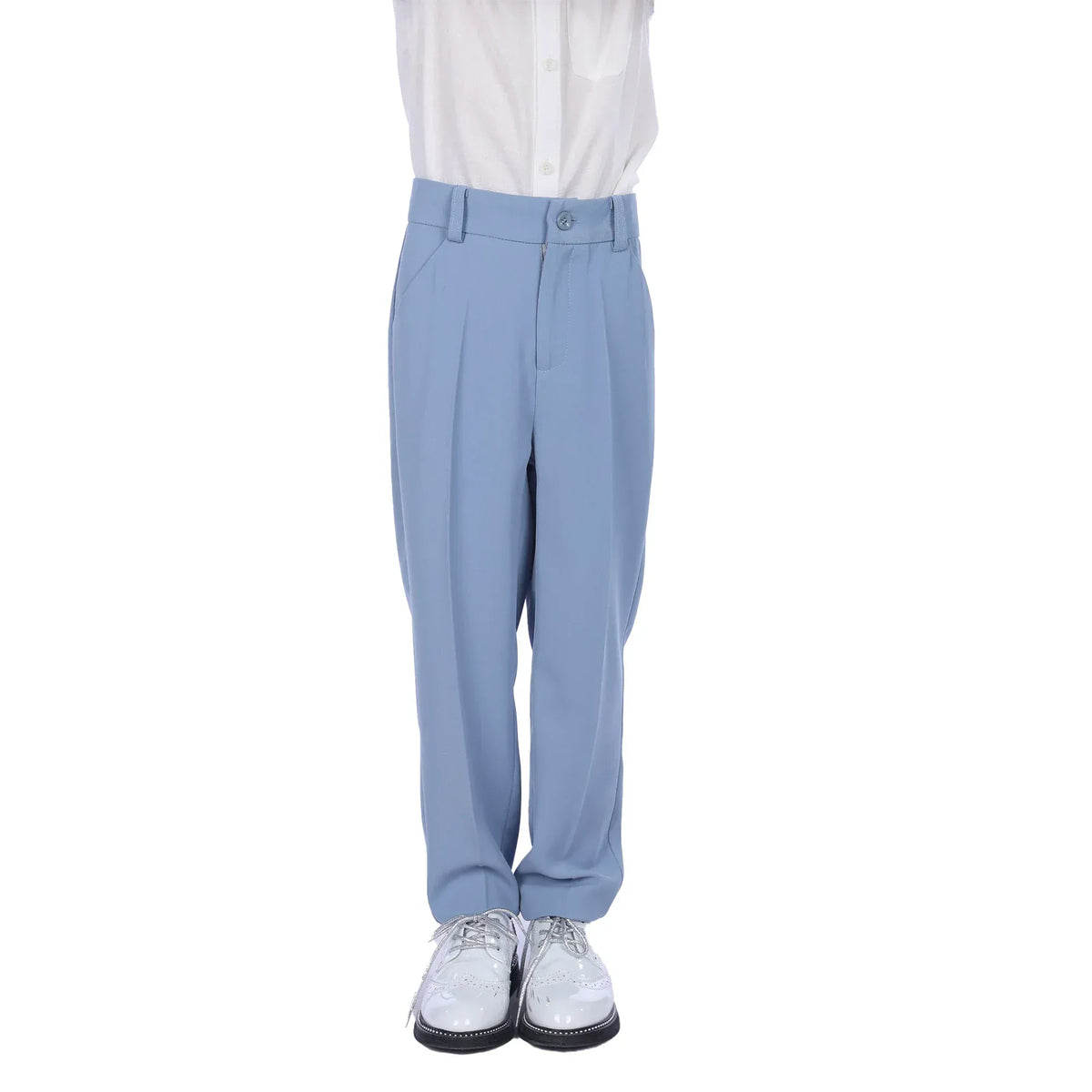 Grey Blue Plain Formal Pants For Boys Image