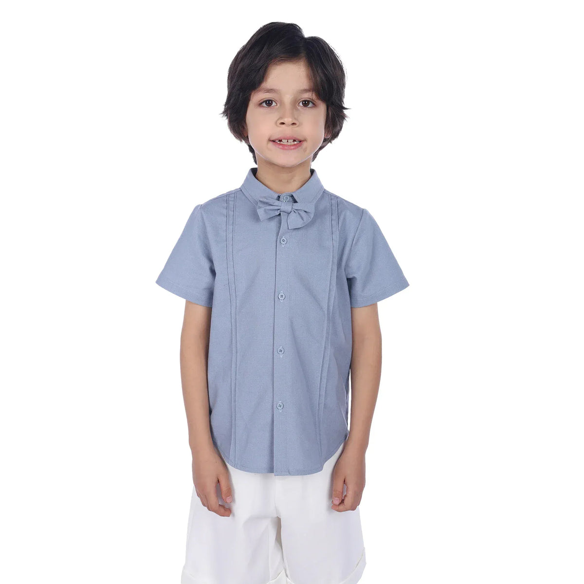 Grey Blue Plain Formal Shirt For Boys Image