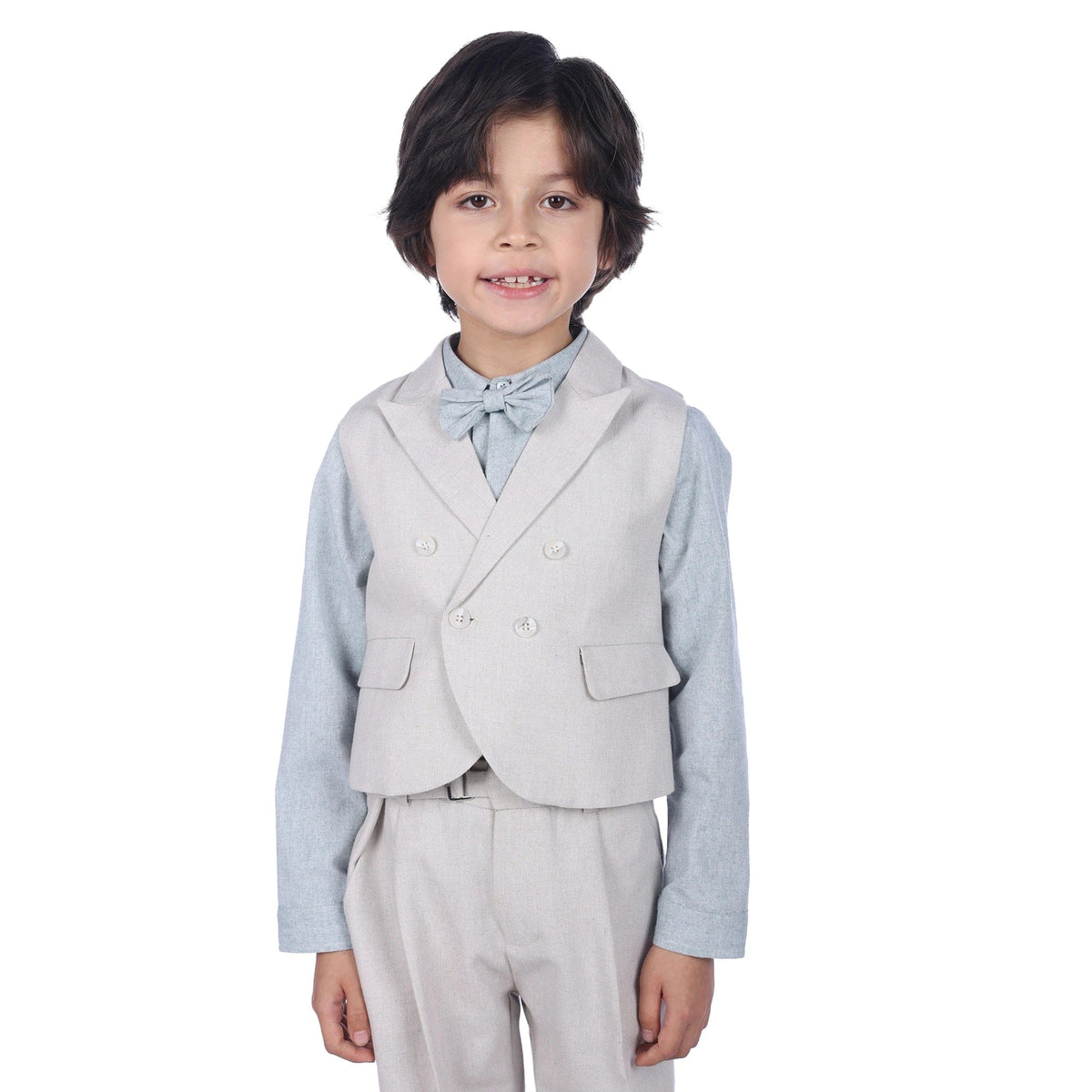 Beige Solid Formal Waistcoat For Boys Image